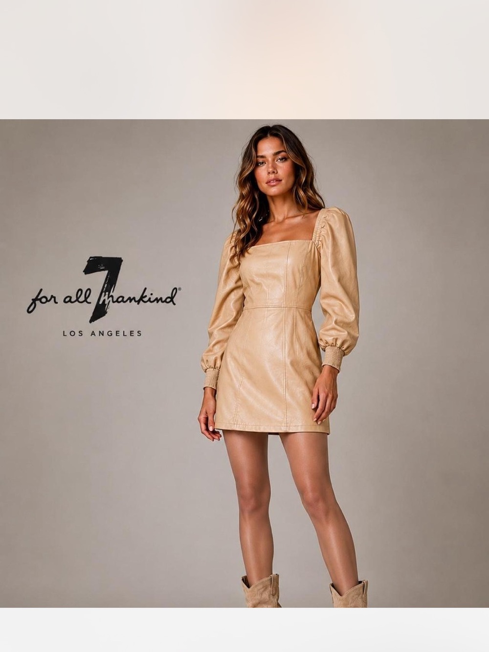 7 For All Mankind Tan Square-Neck Mini Dress size Large NWT